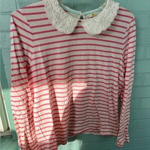 Boden Pink Striped Blouse with Lace Collar